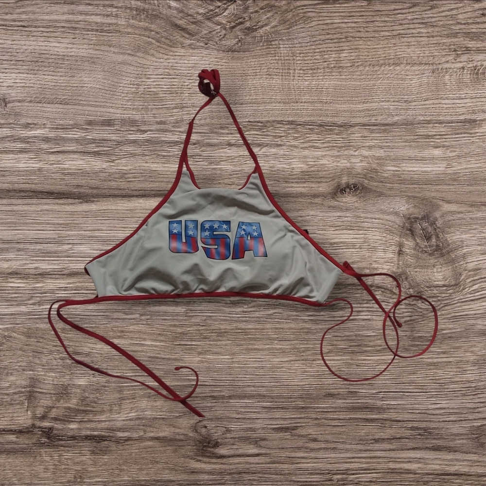 USA Print Red and White Bikini Top